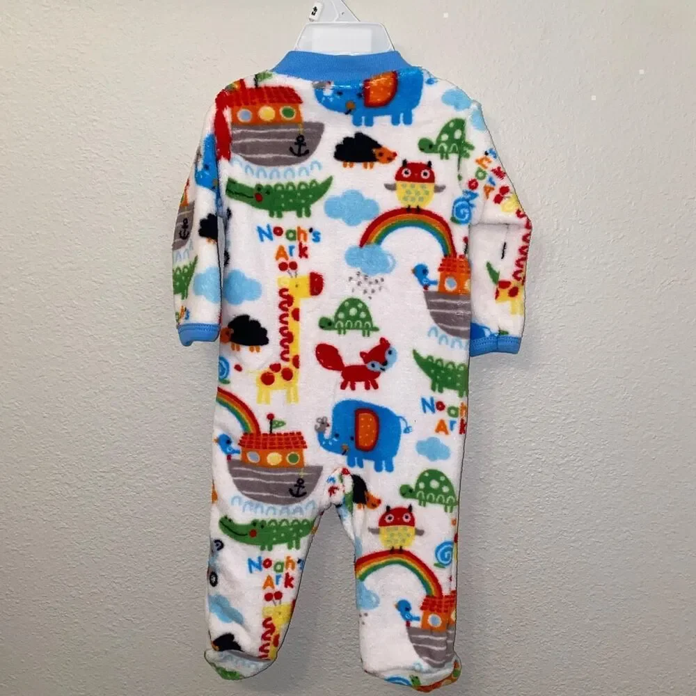 Baby Pajamas Noahs Ark Footie pj's blue red 3/6‎ months